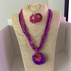 3/$10 NEW necklace earring set pink purple